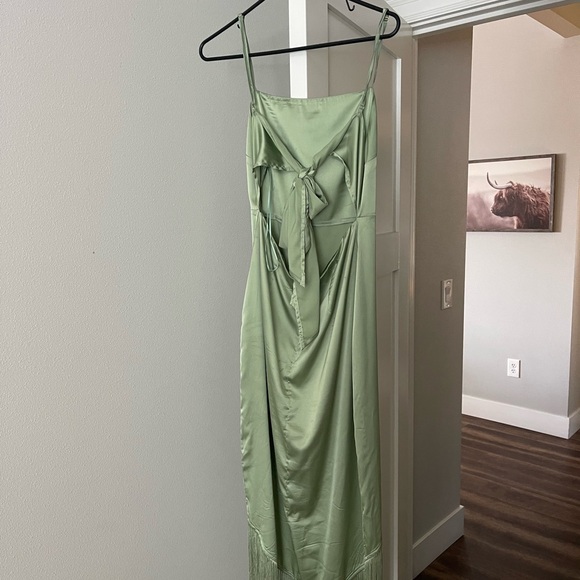 12th Tribe Sage Green Fringe Dress - mordernwear.com